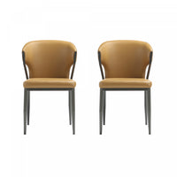 Kirsten Modern Metal Vegan Leather Dining Chair in Camel - Set of 2 Armoire 