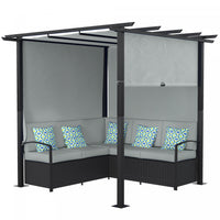 Outsunny Patio Furniture W/ Retractable Canopy Pergola Sofa Set, Grey