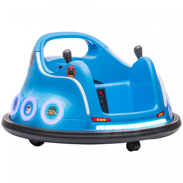 Qaba 12v Bumper Car For Kids, Angry Bird Licensed Electric Powered Ride-On Car With Dual Joysticks, 360 Degree Spin, Remote Control, Music, Led Lights, For Ages 3-5, Blue