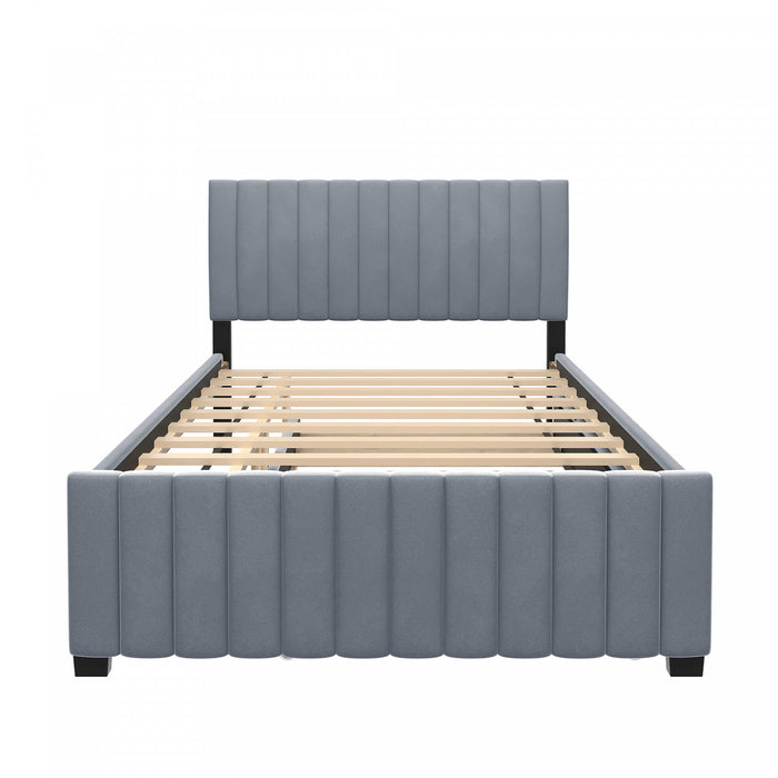 Ethan Space-Saving Velvet Upholstered Platform Bed with Trundle,Full Size,Grey Full Bed