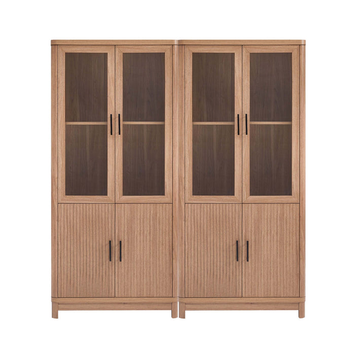 Jodie Mid-Century Modern 31\" Bookcase Cabinet in Maple (6-Shelf) - Set of 2