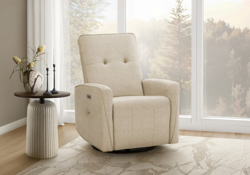 Small Upholstered Reclining Chair, Usb Ports Included, Beige Fabric, Contemporary, Modern Recliner