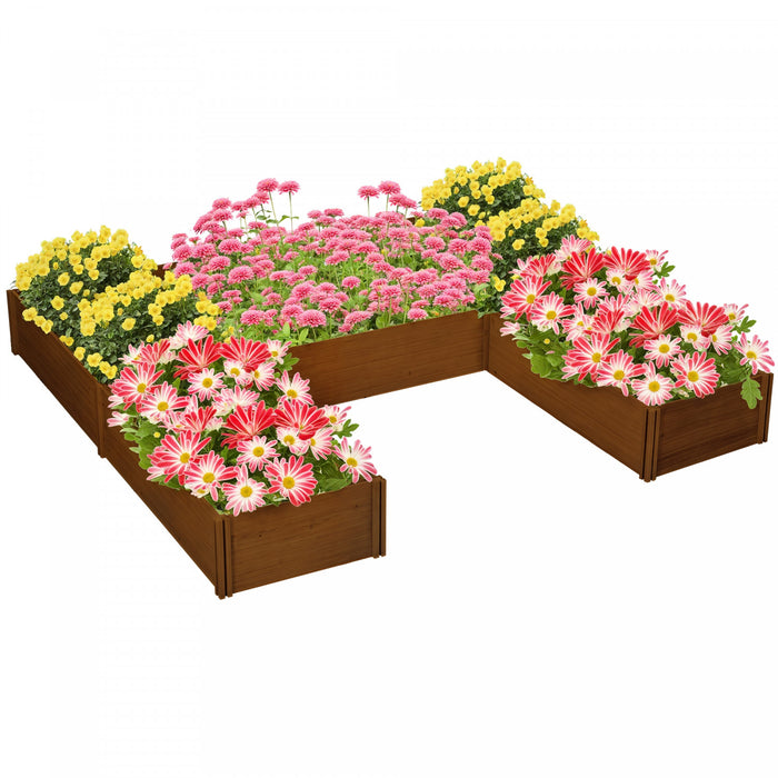 Outsunny DIY 5-box Raised Garden Bed Outdoor Flower Bed Set, Brown