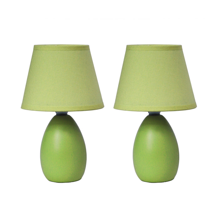 Simple Designs Mini Egg Oval Ceramic 2-Piece Table Lamp Set - Green