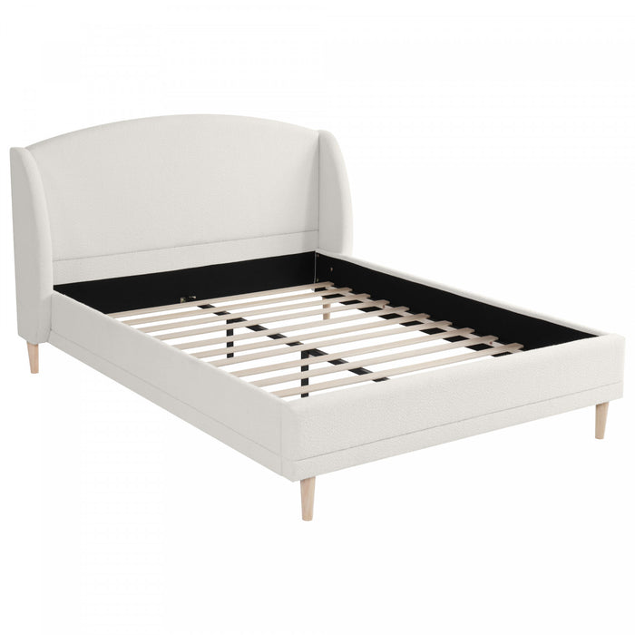 Jeffrey Upholstered Bed with Boucle Wingback Headboard,Queen Size - White