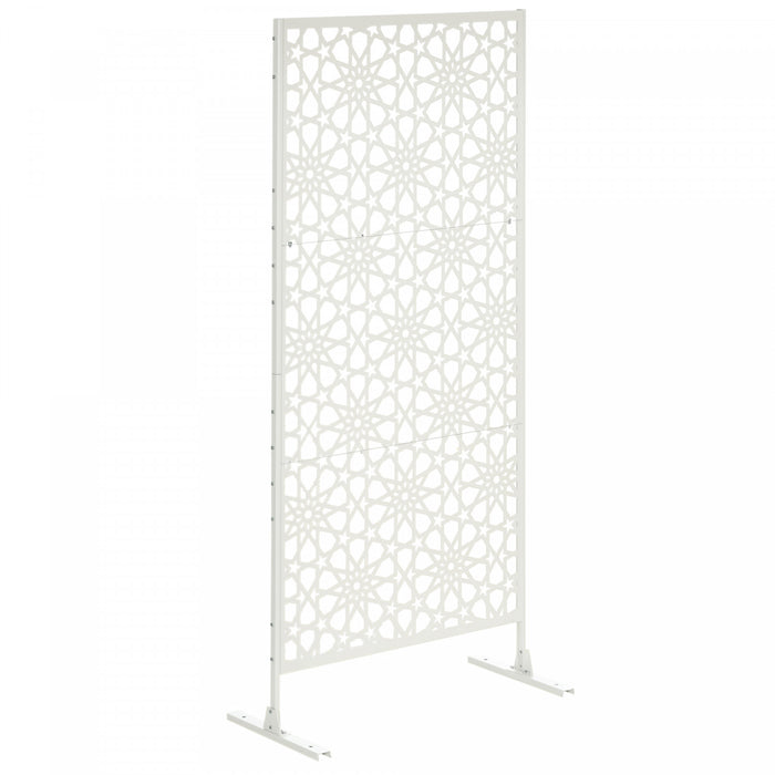 Outsunny Metal Outdoor Privacy Screen, Outdoor Divider with Stand, White