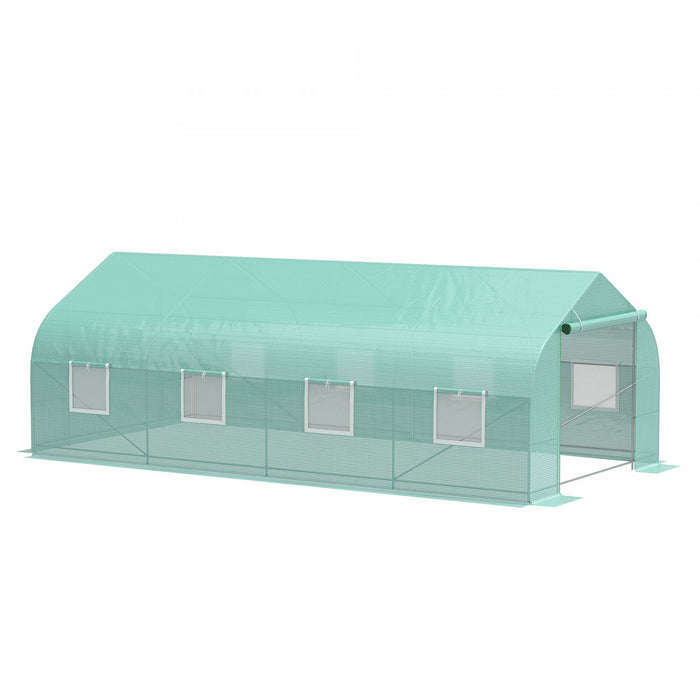 Outsunny 20x10x7ft Walk-in Steeple Greenhouse Outdoor Backyard Plant Seed Growth Shed Tunnel Warm House With 2 Anchor Way Green