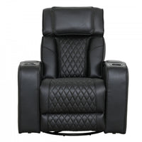 Kingsley 37 in. Leather Match Swivel Glider Recliner - Black 