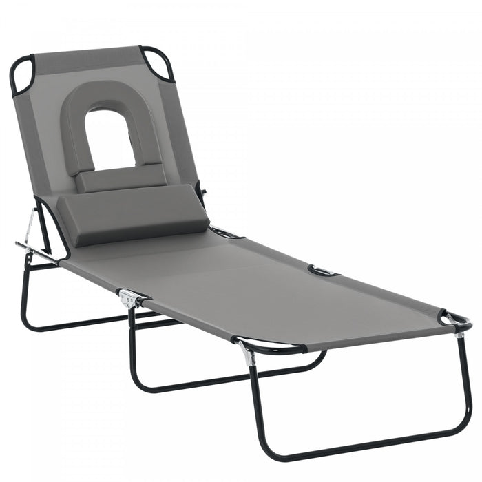 Outsunny Adjustable Outdoor Lounge Chair With Support Pillow, Grey