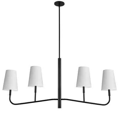 Dainolite Eleanor 4 Light Horizontal Chandelier Matte Black White Shades Lamp|Lustre horizontal Eleanor de Dainolite avec abat-jour blancs, fini noir mat et 4 ampoules