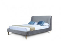 Heather Mid-Century Modern Velvet Upholstered Full Bed in Gray and Gold