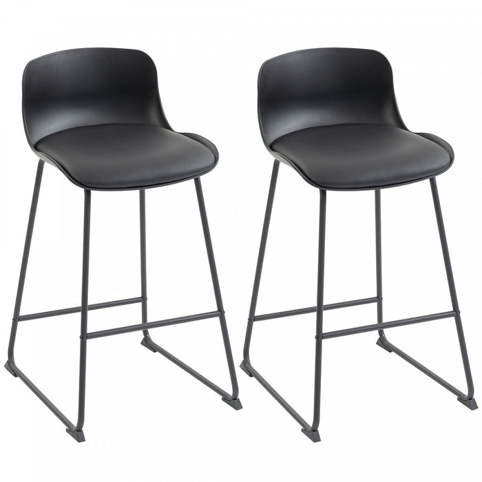 HOMCOM Modern Bar Stools Set of 2, PU Leather Upholstered Barstools, Black