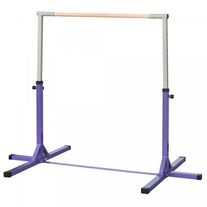 Soozier Gymnastics Bar for Kids, Height Adjustable 3' to 4.9', 13-Level Training Bar for Toddlers with 76.4-inch Extended Support, Purple