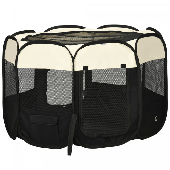 Pawhut Foldable Pet Playpen For Indoor/outdoor Use, Portable Exercise Pen Kennel With Storage Pocket, Carrying Bag, For Small Dogs, Cats, Rabbits, Guinea Pigs, Φ43.3\" X 27.6\"