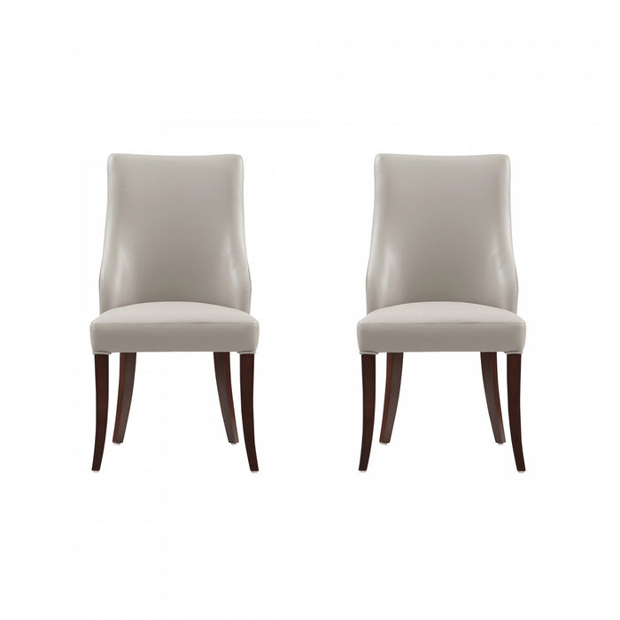 Connie Modern Wood Vegan Leather and Velvet Dining Chair in Light Gray - Set of 2