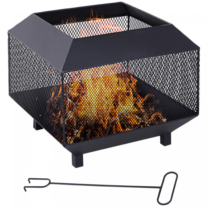 Outsunny 17\" Outdoor Fire Pit with Fire Poker, Wood Burning Firepits, Black