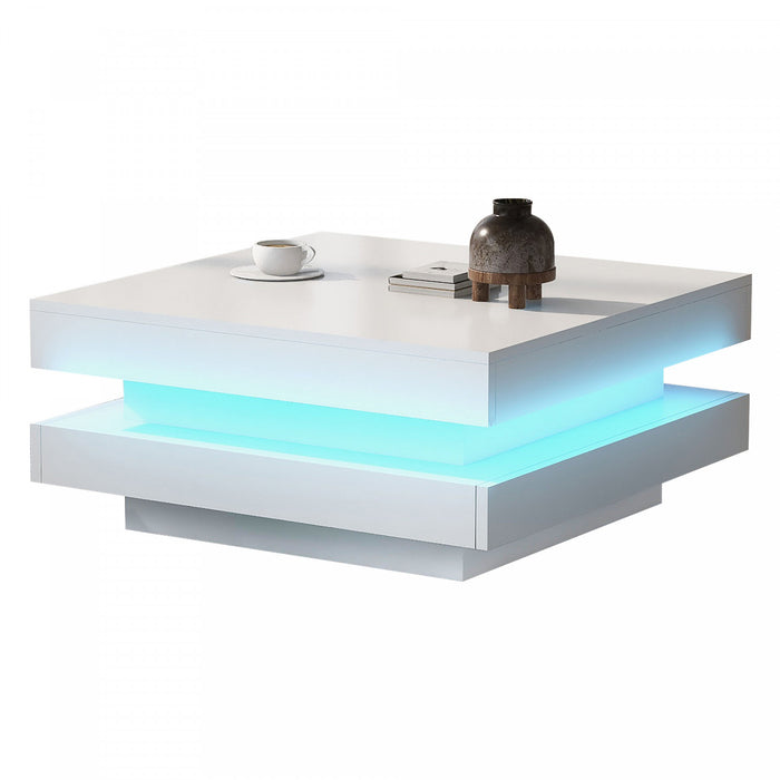 Ryan Rotating Coffee Table with LED Lighting and 360° Swivel Top,White