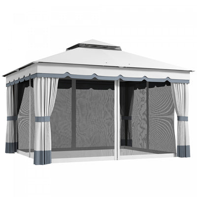 Outsunny 10' X 12' Double Roof Outdoor Gazebo With Netting & Curtains