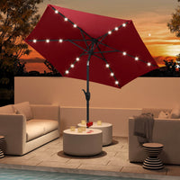 Costway 7.5 ft Solar Powered Patio Umbrella with LED Lights Push Button Tilt Crank Handle Red