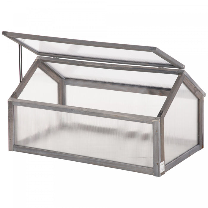 Outsunny Wooden Cold Frame Greenhouse Garden Portable Raised Planter With Openable Top For Indoor, Outdoor, Flowers, Vegetables, Plants, 35.5\" X 20.5\" X 19.5\", Grey