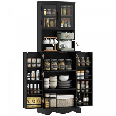 71" Kitchen Pantry Cabinet, Kitchen Hutch with 8 Door Shelves, Black