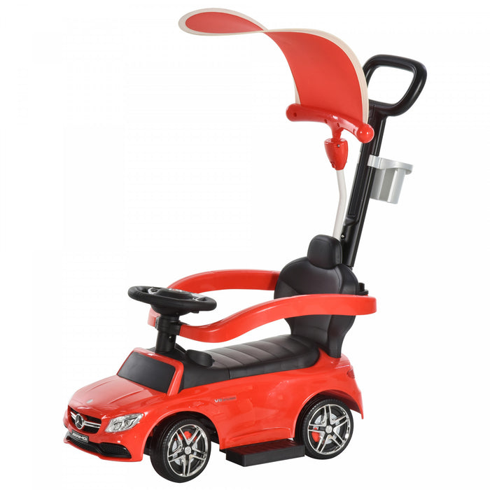 Aosom 3 In 1 Officially Licensed Push Ride On Car For Toddlers Stroller Sliding Walking Baby Push Pedal Car With Sun Canopy Horn Sound Safety Bar Cup Holder Ride On Toy For 1-3 Years Old Boy Girl, Red
