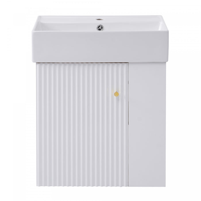 Rachel 21.6\" Floating Bathroom Vanity With Ceramic Basin, Soft-close Door, And Right Side Storage