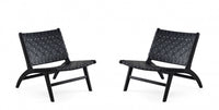 Maintenon Industry Chic Wood Vegan Leather Accent Chair in Black - Set of 2