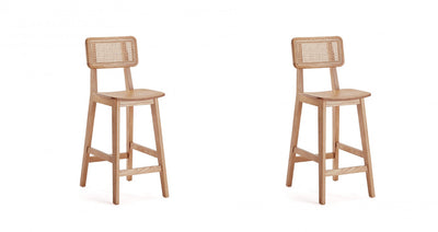 Versailles Industry Chic Cane Back Wood Counter Stool in Natural - Set of 2 | Tabouret de comptoir en bois a dossier cannage style industriel chic Versailles, naturel - Lot de 2