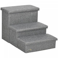 Pawhut Pet Stairs, 3-tier Dog Steps For High Bed Couch With Storage Box, Portable Pet Steps Home Lad