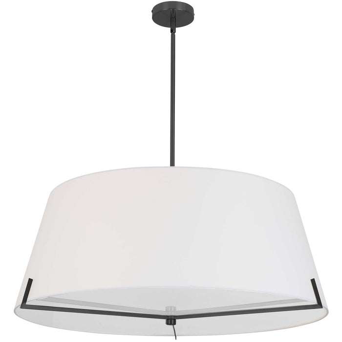 Dainolite Preston 4 Light Pendant 33\" Dia Matte Black White Fabric Shade Lamp