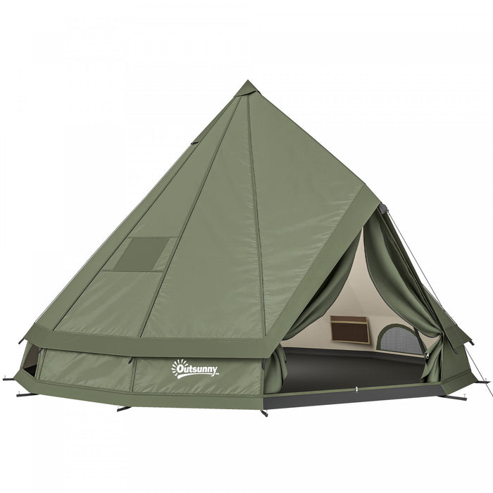 Outsunny Teepee Tent Waterproof 4-6 Person, Army Green