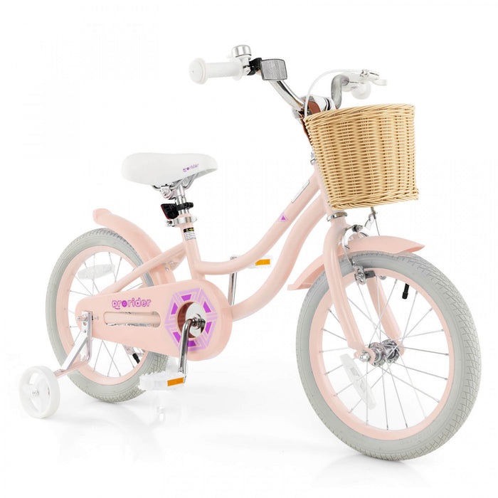 Costway 16\" Kid's Bike With Training Wheels Adjustable Handlebar Seat Handbrake Pink