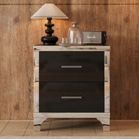 Sophia High Gloss Nightstand with 2 Drawers and Metal Handles,Black 