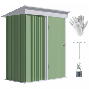 Outsunny 5' X 3' Steel Outdoor Storage Shed, Small Lean-to Garden Shed With Adjustable Shelf, Lock And Gloves For Lawn Mower, Tool, Bike Motorcycle, Patio, Lawn, Green