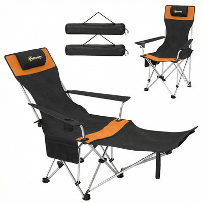 Outsunny Set of 2 Reclining Camping Chair, Folding Camp Chair, Orange
