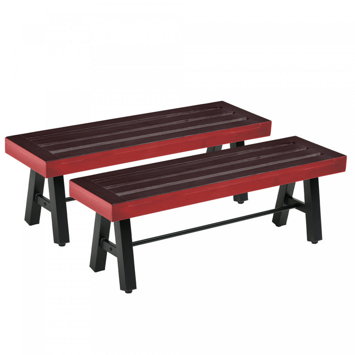 Outsunny 2 Pcs Patio Wooden Bench Outdoor Park Bench W/ Slatted Seat, Brown