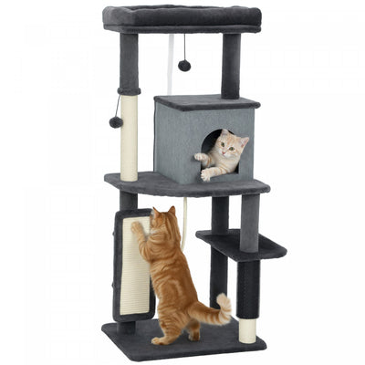 PawHut Cat Tree for Large Cat Adults, 52 Inch Cat Tower for Indoor Cats w/ Scratching Posts, Cat Bed, Condo, Grooming Brush, Jumping Platforms, Toy Balls, Anti-tip Kit, Dark Grey