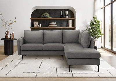 Upholstered Sofa Sectional, 86" Wide, Grey Fabric, Black Metal Legs Sectional | Sofa Sectionnel Rembourre, 85" De Large, Tissu Gris, Pieds En Metal Noir