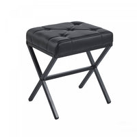 Liam Accent Stool with Tufted Cushion and Metal Legs,Black Accent Chair 