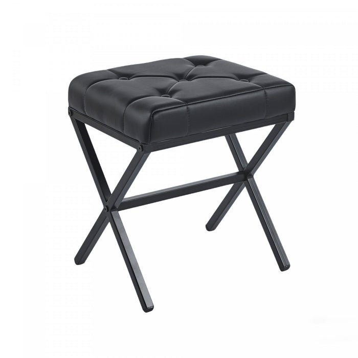 Liam Accent Stool with Tufted Cushion and Metal Legs,Black Accent Chair