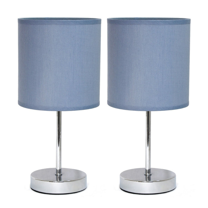 Simple Designs Chrome Mini Basic 2-Piece Table Lamp Set - Blue