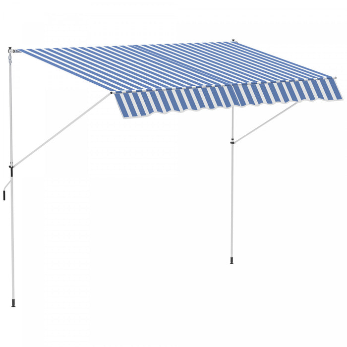Outsunny 10x5ft Manual Retractable Awning, Patio Sun Shade Canopy Shelter With 5.6-9.2ft Support Pole, Water Resistant Uv Protector, For Window, Door, Porch, Deck, Blue