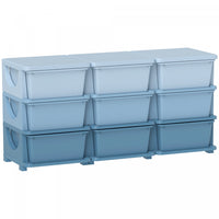 Qaba Kids Toy Storage Organizer With 9 Plastic Bins, 3 Tier Drawer Chest Utility For Kids Bedroom Nursery Kindergarten Living Room For Boys Girls Toddlers, Blue