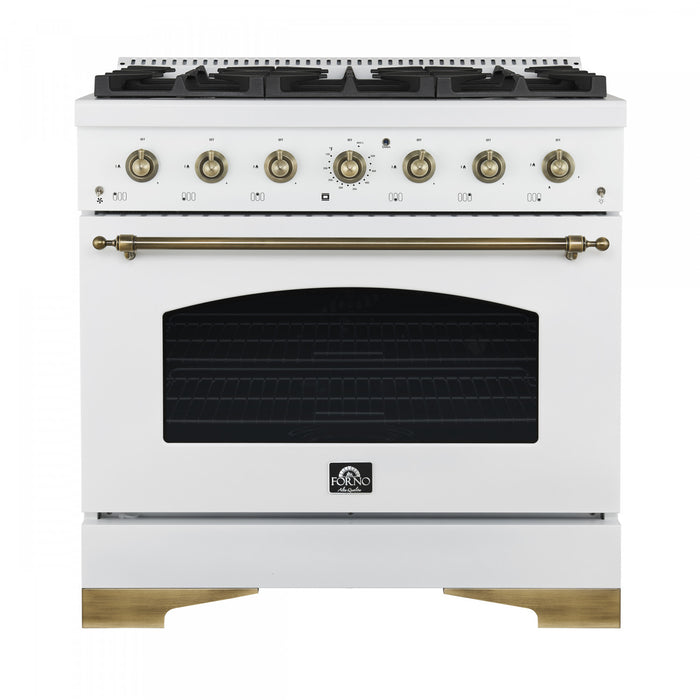 Forno Antico 36\" Freestanding Gas Range, White, Convection Oven- FFSGS6219-36WHT