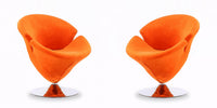 Tulip Modern Velvet Swivel Lounge Chair in Orange - Set of 2