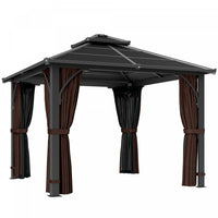 Outsunny 10' x 10' Hardtop Polycarbonate Gazebo with Netting and Curtains