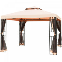 10x10ft Metal Gazebo W/ Mosquito Netting Canopy Gazebo 2 Tier Vented Gazebo Top