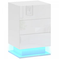 HOMCOM Modern LED Nightstand Bedside Table with Drawers, Glossy White