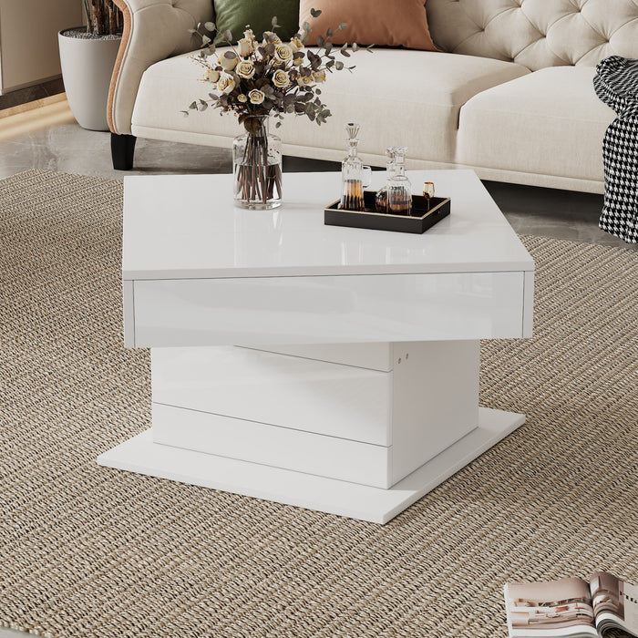 Noah Lift-Top Rotating Coffee Table with Drawer and Storage,White